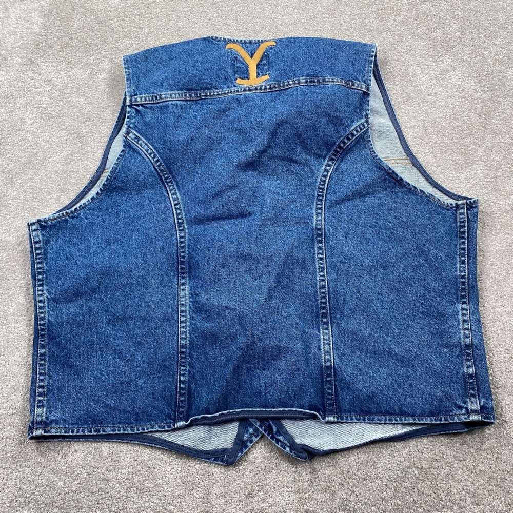 Wrangler Yellowstone Dutton Ranch Denim Vest Men's XXL Blue Embroidered USA - Picture 2 of 11
